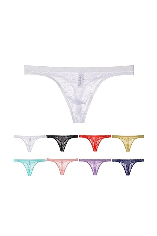 Gefomuofe Sous-vêtement gay transparent en maille respirante pour homme - String en dentelle - String transparent, bleu, L