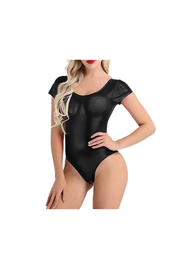 Ensemble de lingerie sexy pour femme effet mouillé, Noir , XXL