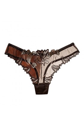 Culotte sexy en maille avec broderie transparente pour femme, Noir , taille unique