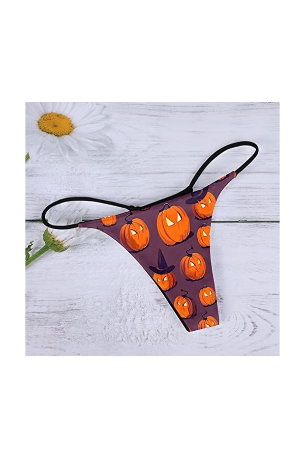 String pour femme sexy imprimé taille basse pour femme Culotte pour femme Culotte soyeuse, Orange, S