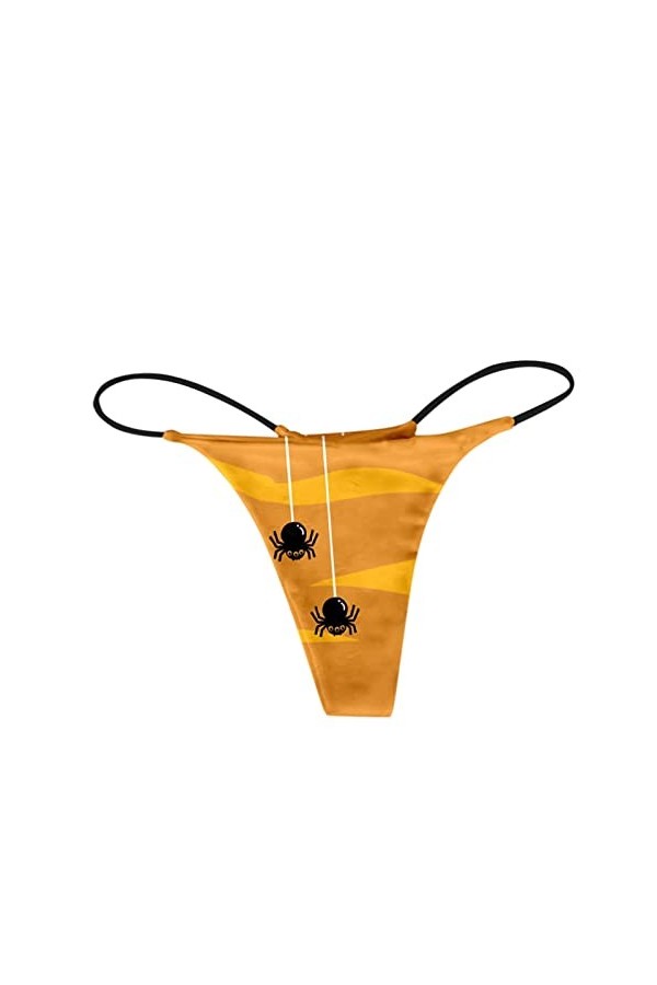 Sous-vêtements sexy pour femme - Motif tendance et confortable - Taille basse - Doux et sexy - Dos en T - En coton, jaune, S