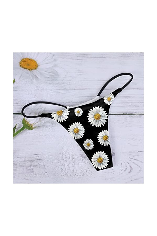 Culotte sexy imprimée pour femme - Taille basse - String doux - Dos en T - Culotte vintage en nylon - Taille L, Noir , S