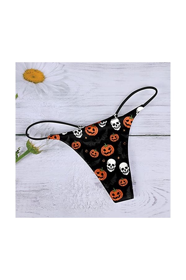 Culotte sexy pour femme - Motif sexy - Taille basse - Doux et sexy - Dos en T - String en soie - Pour femme, Orange, L