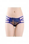 Culotte sexy en dentelle ajourée pour femme - String en coton, bleu, taille unique