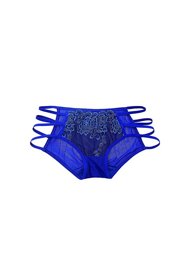 Culotte sexy en dentelle ajourée pour femme - String en coton, bleu, taille unique