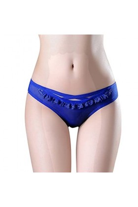 Culotte sexy en dentelle ajourée au crochet pour femme - Grande taille, bleu, taille unique