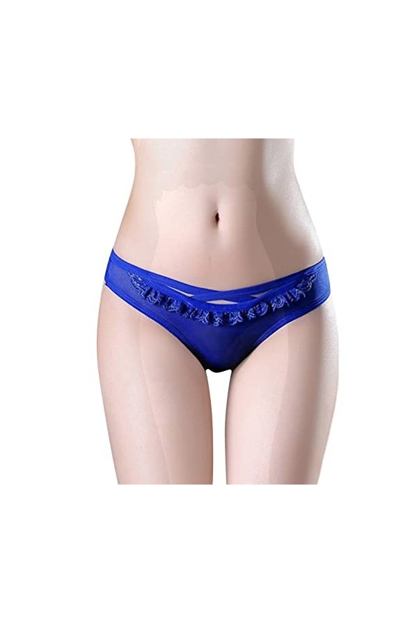 Culotte sexy en dentelle ajourée au crochet pour femme - Grande taille, bleu, taille unique