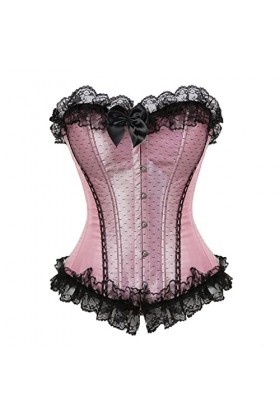 TaLcuS Rouge Rose Satin Dentelle Garniture Overbust Corset Bustiers Danseuse Showgirl Corsets et Jupe Ensemble Tutu Sexy Cors