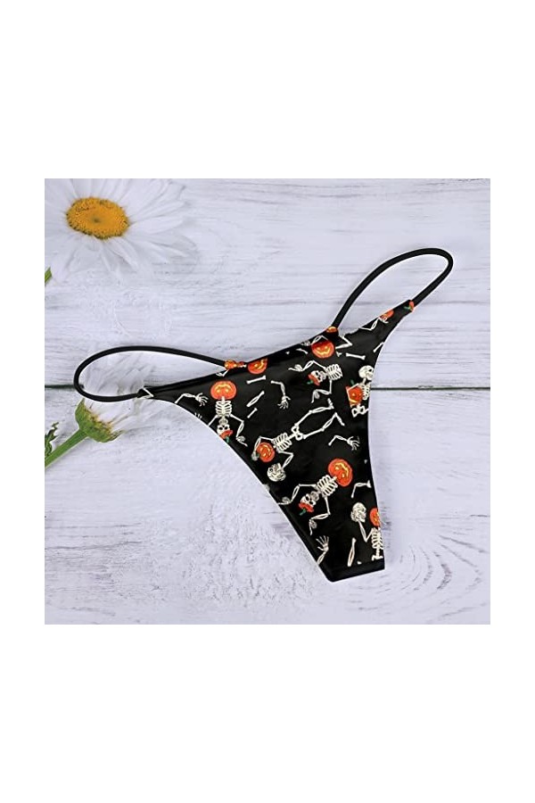 Sous-vêtements sexy pour femme - Motif sexy - Taille basse - Doux et sexy - Dos en T - String - Pour fête de mariage, Noir , 