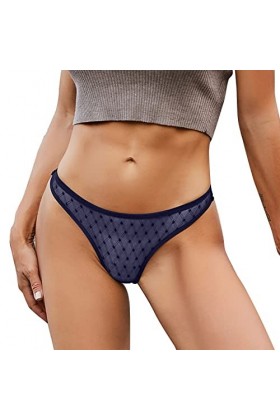 Culotte sexy en dentelle transparente pour femme - Taille basse - Lingerie en maille sans couture, noir foncé, L