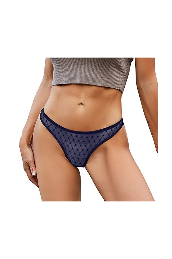 Culotte sexy en dentelle transparente pour femme - Taille basse - Lingerie en maille sans couture, noir foncé, L