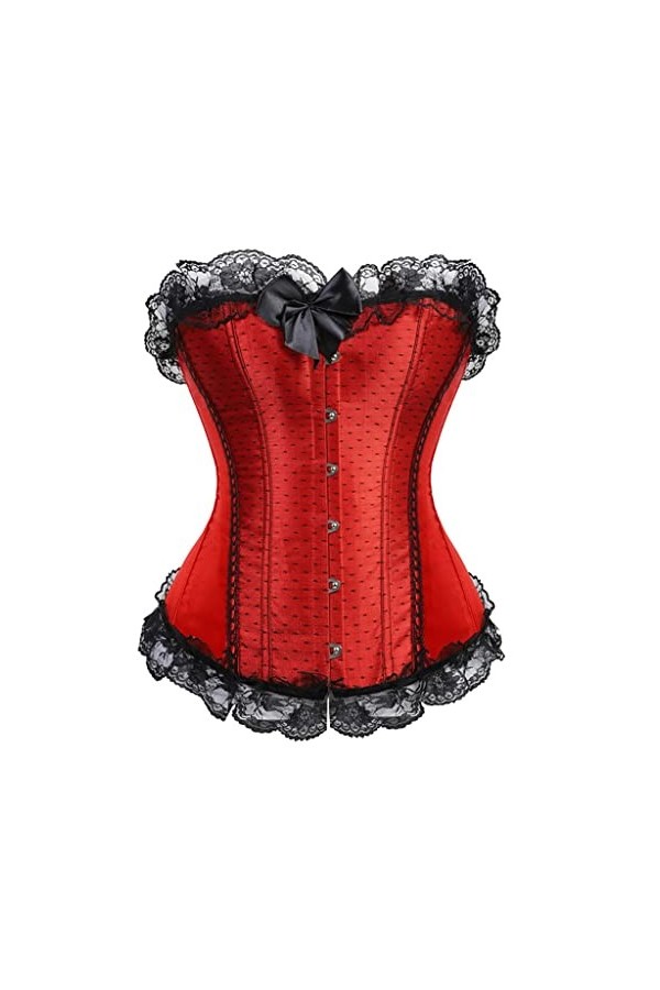 TaLcuS Rouge Rose Satin Dentelle Garniture Overbust Corset Bustiers Danseuse Showgirl Corsets et Jupe Ensemble Tutu Sexy Cors