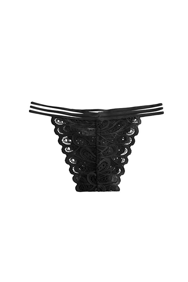 Culotte string sexy en dentelle pour femme avec dos en T et entrejambe ultra fin Transparent, Noir , L