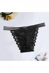 Culotte string sexy en dentelle pour femme avec dos en T et entrejambe ultra fin Transparent, Noir , L