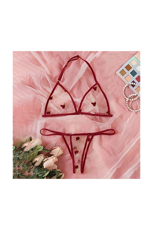 MJGkhiy Mode nuit & nbsp. bleuet sexy sous-vêtements en dentelle G string soutien-gorge sexy infirmière vernis, rouge, M