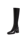 WOkismD Bottes À Talons Épais Tricotées Avec Fermeture Éclair Élastique Au Dos, 7CM/2,75 Pouces,Noir,39 EU