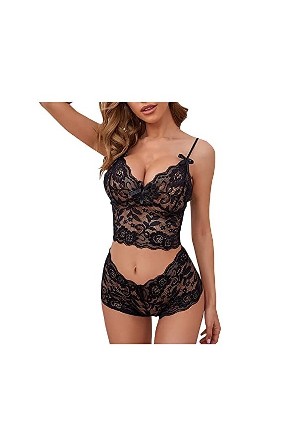 CreoQIJI Lingerie pour homme réglable et intéressante - Lingerie sexy - Trois points - Sous-vêtement pour femme, Noir , XL