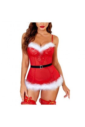 Combinaison de Noël sexy sans manches pour femme, Rouge, 3XL
