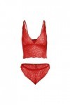 Ensemble de lingerie sexy en dentelle 3 pièces pour femme, Rouge, XL