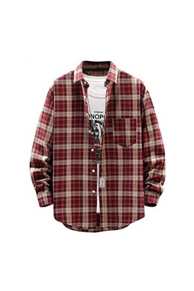 Manteau Homme Casual Chemise Carreaux Motif Hommes Manches Longues Veste de Travail Homme Casual Pas Cher Chemise à Carreaux 