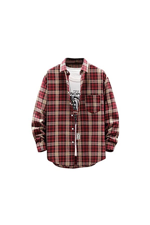 Manteau Homme Casual Chemise Carreaux Motif Hommes Manches Longues Veste de Travail Homme Casual Pas Cher Chemise à Carreaux