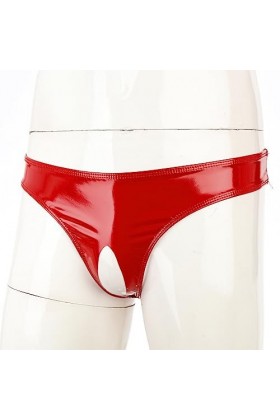 Runhomal Mini Slip Homme Sexy String Ouvert à lentrejambe Homme Ficelle Latex Cuir Verni sous-Vêtement Lingerie de Nuit Club