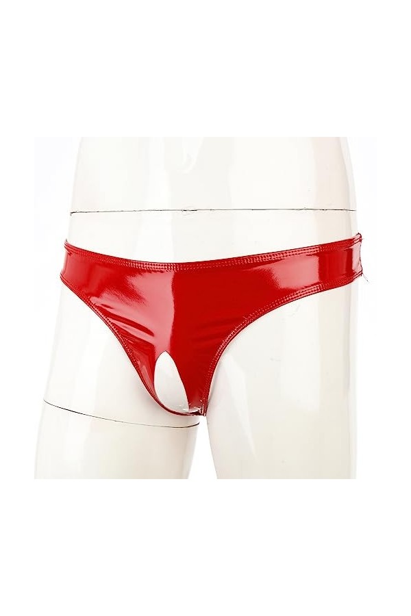 Runhomal Mini Slip Homme Sexy String Ouvert à lentrejambe Homme Ficelle Latex Cuir Verni sous-Vêtement Lingerie de Nuit Club