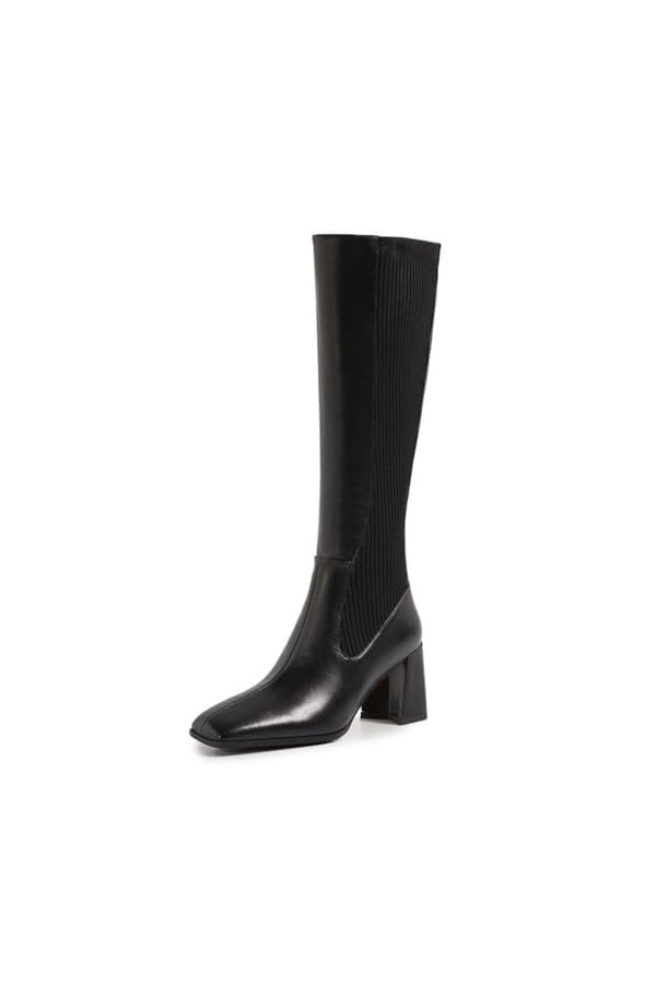 WOkismD Bottes À Talons Épais Tricotées Avec Fermeture Éclair Élastique Au Dos, 7CM/2,75 Pouces,Noir,39 EU
