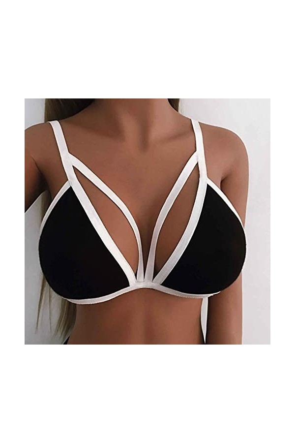 Ensemble de lingerie avec culotte avec collants, soutien-gorge et ceinture pour femme, Noir-h., XXL