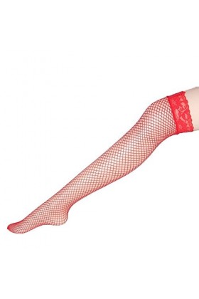 Bas respirants en maille dentelle femmes haute cuisse jeu de rôle lingerie, rouge, taille unique