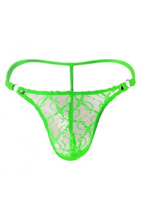 Sous-vêtements sexuels pour hommes Dentelle Mesh G-string Bas Culotte Lettres Lingerie Étape Ouvert Seins Ouvert, vert, M