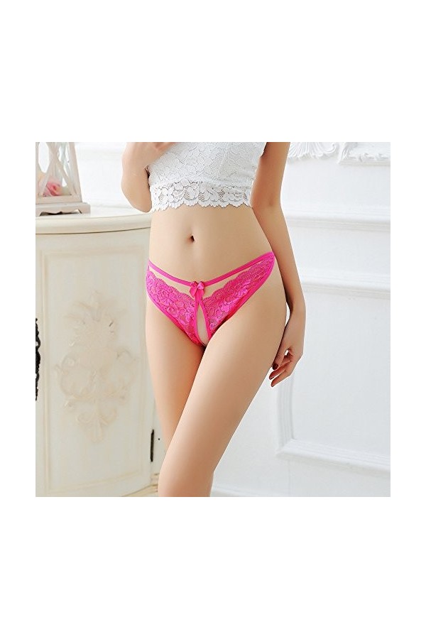 String fin en dentelle ajourée - Sous-vêtements - Culotte sexy - Push up - Soutien-gorge sans bretelles pour femme - 34a, ros