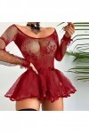 Lingerie de Noël 2023 en dentelle sexy pour femme, lingerie en maille, lingerie pour femme, grande taille avec manches, Red, 