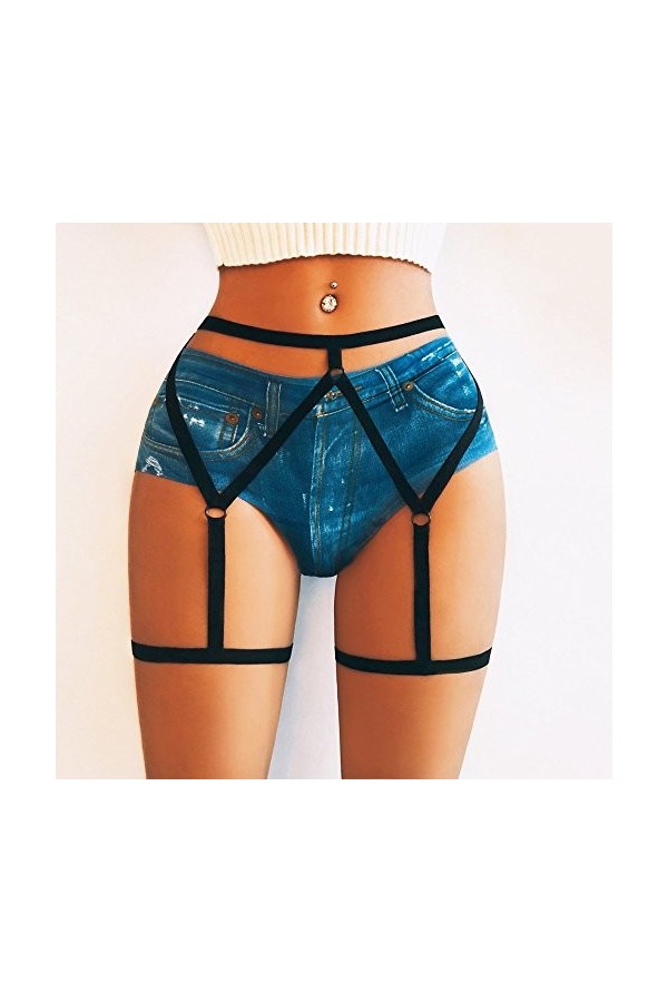 Fulltime Lingerie Sexy pour Femmes, Femmes Sexy élastique Goth Jambe jarretière Ceinture Jambe décoration Harnais Culotte Lin