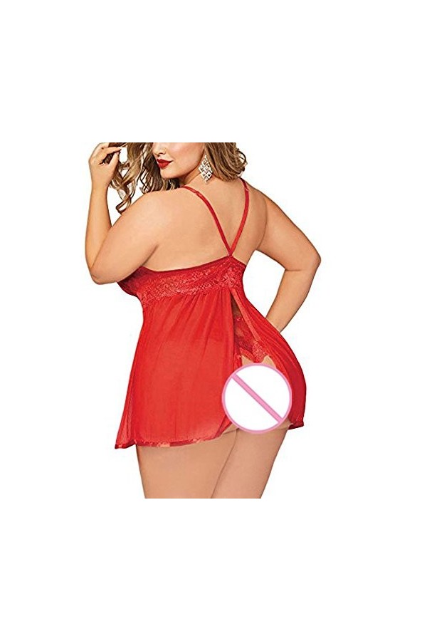 Yidartono Lingerie Sexy Femme Coquine Robe à Bretelles Sexy en Dentelle Grande Taille Lingerie Sexy G-String Rouge,2XL 