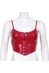 TaLcuS Corset pour femme Sexy en cuir noir Bustier Crop Top Fashion Lady sans manches Strap Camis Clubwear Color : Rosso, Si
