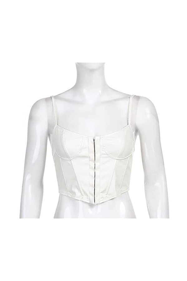 TaLcuS Corset pour femme Sexy en cuir noir Bustier Crop Top Fashion Lady sans manches Strap Camis Clubwear Color : Rosso, Si