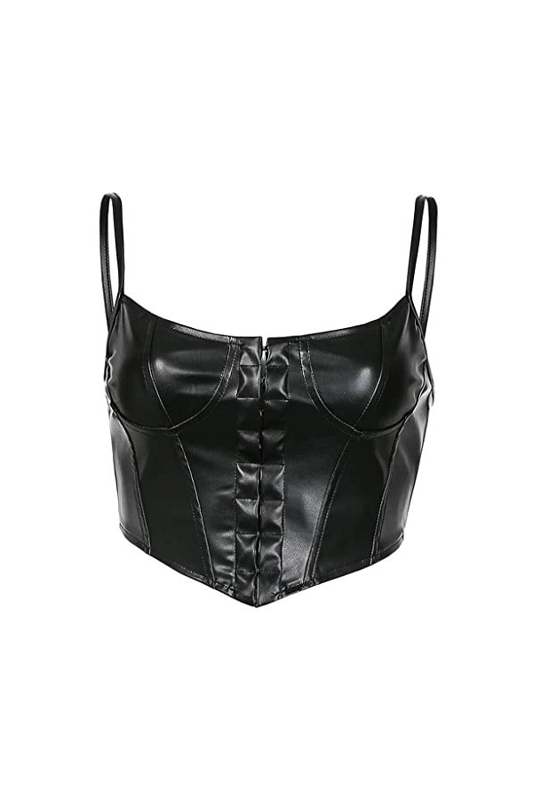 TaLcuS Corset pour femme Sexy en cuir noir Bustier Crop Top Fashion Lady sans manches Strap Camis Clubwear Color : Rosso, Si