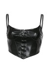 TaLcuS Corset pour femme Sexy en cuir noir Bustier Crop Top Fashion Lady sans manches Strap Camis Clubwear Color : Rosso, Si