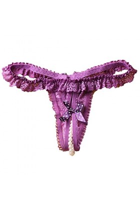 Générique Femmes Sexy Culotte Perle Dentelle Strings Body avec Manches Purple, One Size 