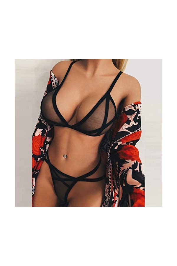CreoQIJI Lingerie sexy sexy sous la poitrine pour femme, Noir , S