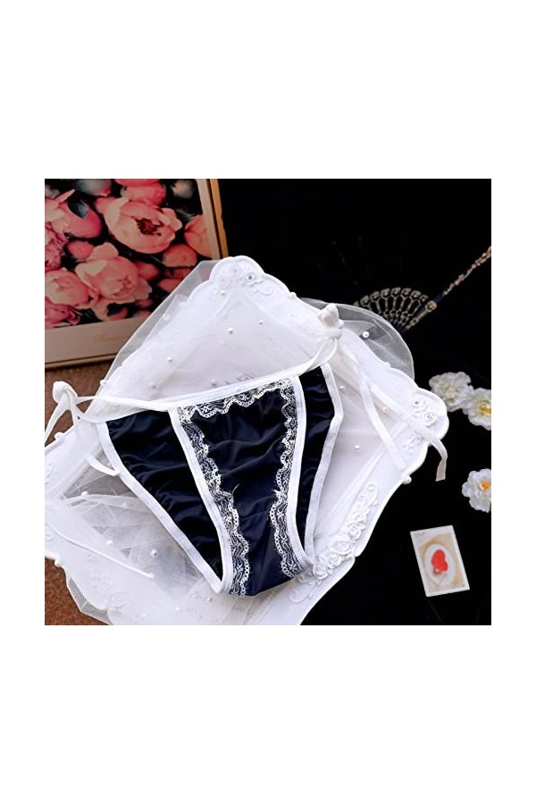 LULER Femmes Sexy Dentelle Décoration Bandage Police Femme Culotte Costume Sous-Vêtements, Noir , M