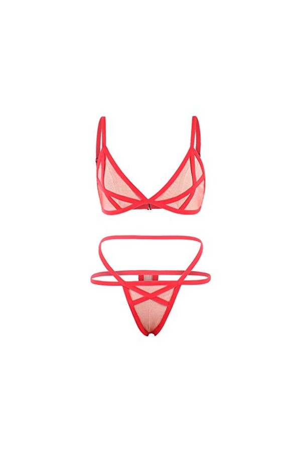 CreoQIJI Lingerie sexy sexy sous la poitrine pour femme, rouge, L