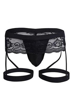 sous-vêtements String à Fleurs en Dentelle Sexy pour Hommes Bikini Sissy Pouch Boxers Slips avec Jarretière Strings Sexy Stri