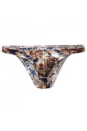 sous-vêtements imprimés en Soie glacée pour Hommes Culottes à Taille Basse avec Tongs Fleuries sous-vêtements String imprimés