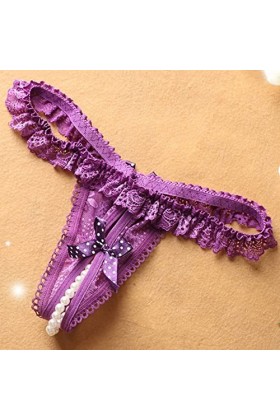 Jiabing Femmes Sexy Culotte Perle Dentelle Strings Brassière Maintien Renforcé Purple, One Size 