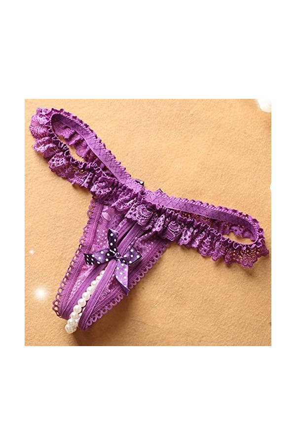 Jiabing Femmes Sexy Culotte Perle Dentelle Strings Brassière Maintien Renforcé Purple, One Size 