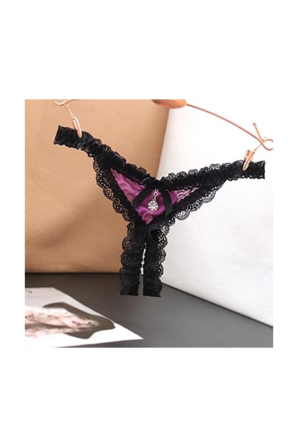 Culotte Sexy Dentelle Ouvert Entrejambe Basse sous-Vêtements Femme Culotte Culotte Taille Intime Body String Coton Purple, O