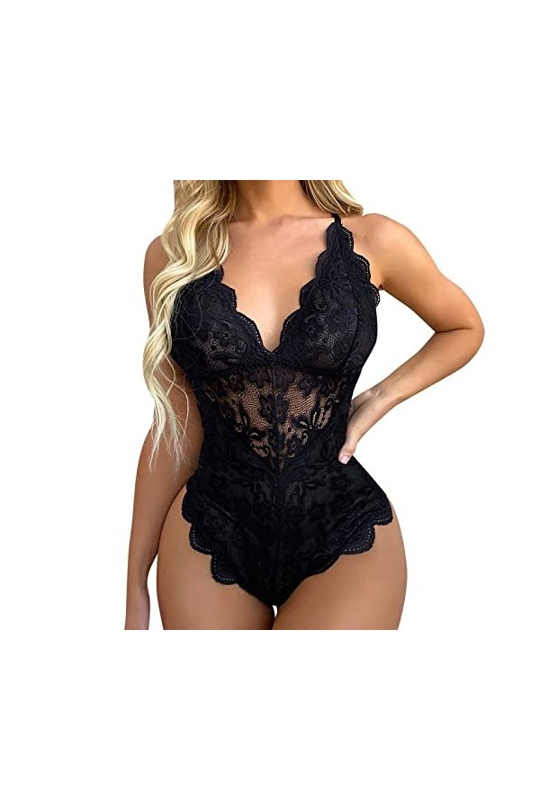 Hasagimol Lingerie Sexy Femme éRotique Pute One-Piece Deep V Dos Nu Réglable Teddy Sous-VêTement Ouvert Dentelle Babydolls Bo