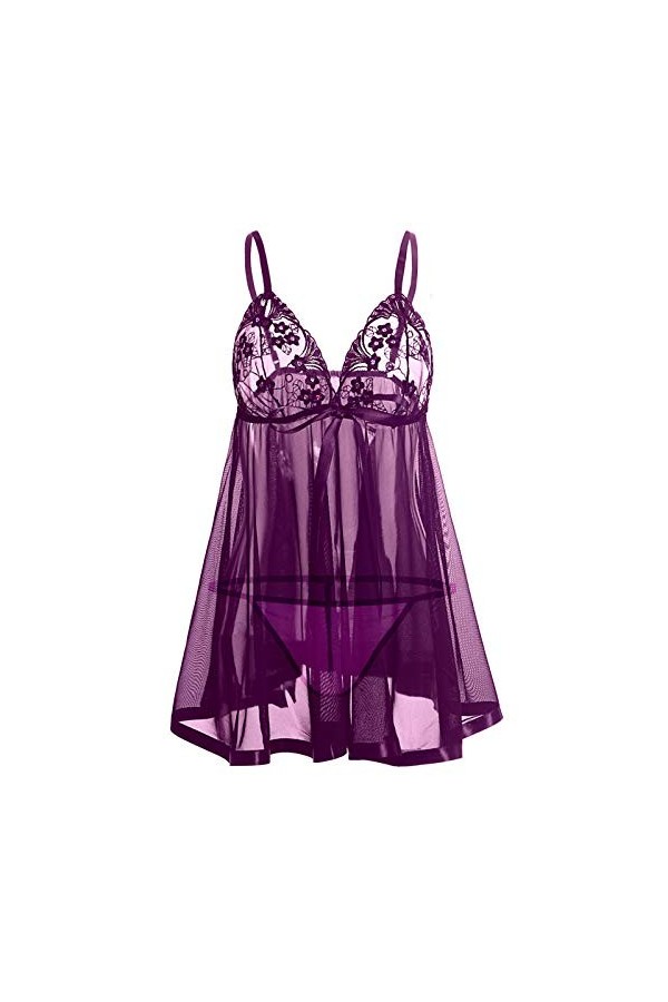 Nouveauté 2023 – Pyjama sexy en dentelle Taille S à 6XL, violet, XXL